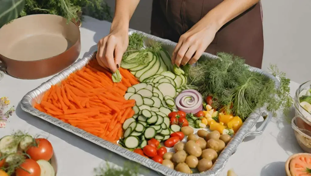 A women making veggie tray 