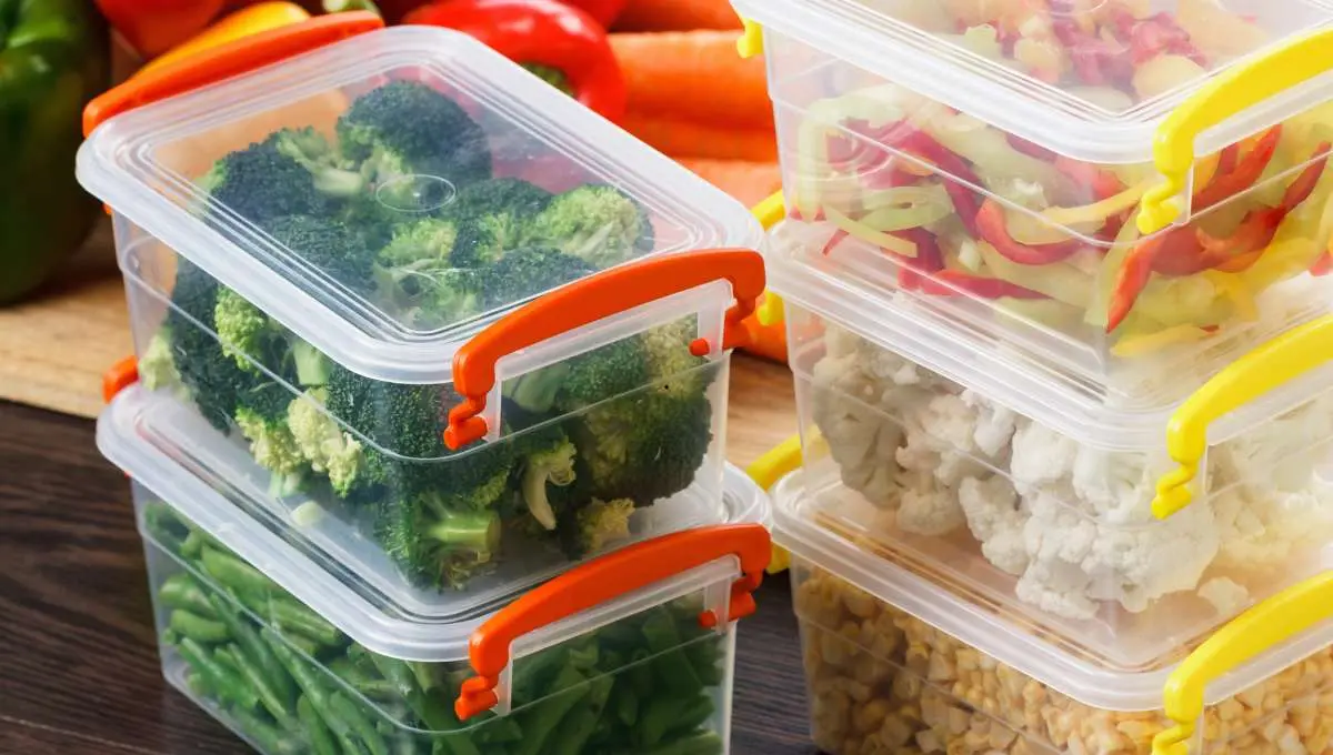 sliced vegetables in small containers 